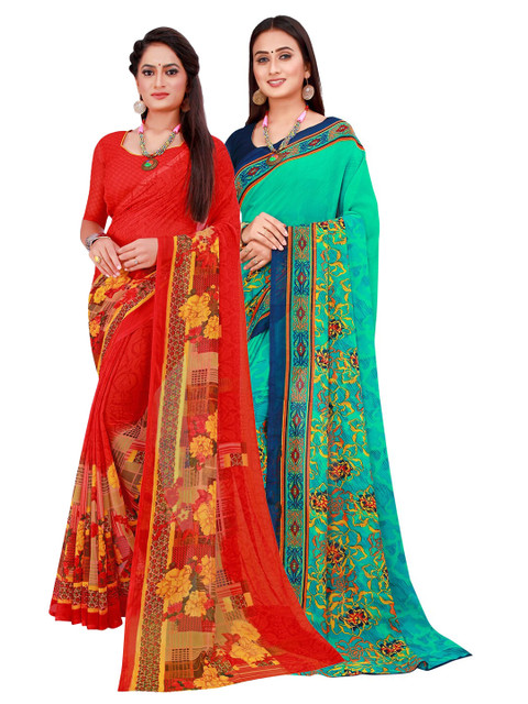 

KALINI Green & Red Pure Georgette Saree