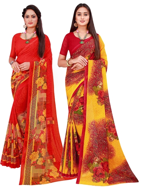 

KALINI Pack of 2 Red & Maroon Printed Pure Georgette Saree