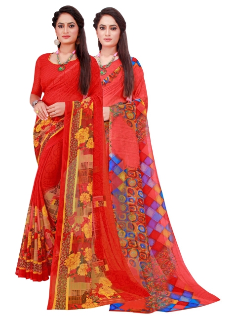 

KALINI Red & Pink Pure Georgette Saree