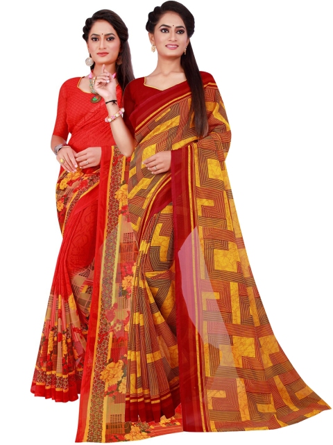 

KALINI Maroon & Red Pack of 2 Pure Georgette Saree