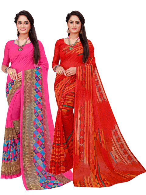 

Florence Pack of 2 Magenta & Blue Printed Pure Georgette Saree