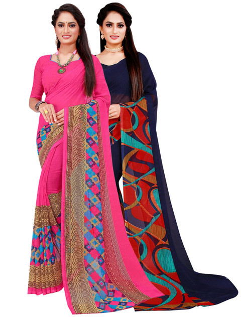 

Florence Pack of 2 Navy Blue & Magenta Pure Georgette Sarees