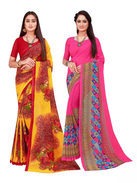 

Florence Magenta & Maroon Set of 2 Floral Printed Pure Georgette Saree