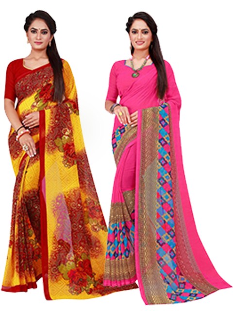 

Florence Maroon & Yellow Set Of 2 Floral Pure Georgette Saree