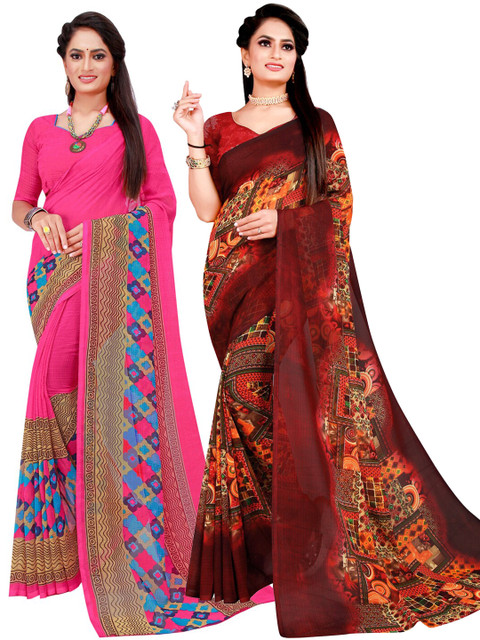 

Florence Magenta & Brown Pure Georgette Saree