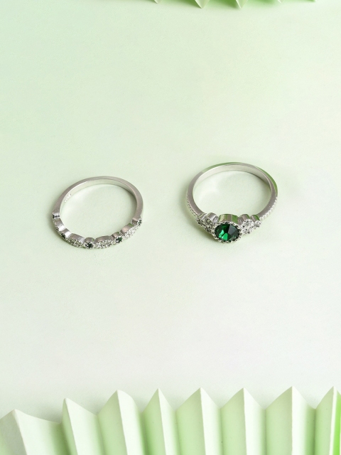 

SOHI Women Set Of 2 Silver Plated Stone Studded Finger Ring