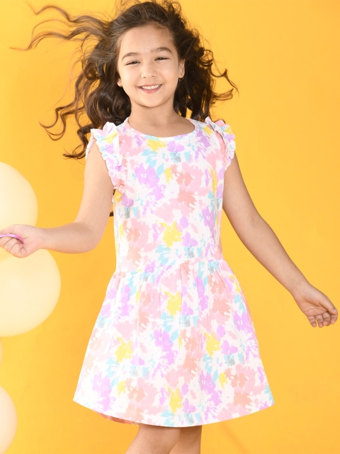

Anthrilo Girls Pink & Blue Tie and Dye Printed Fit & Flare Dress