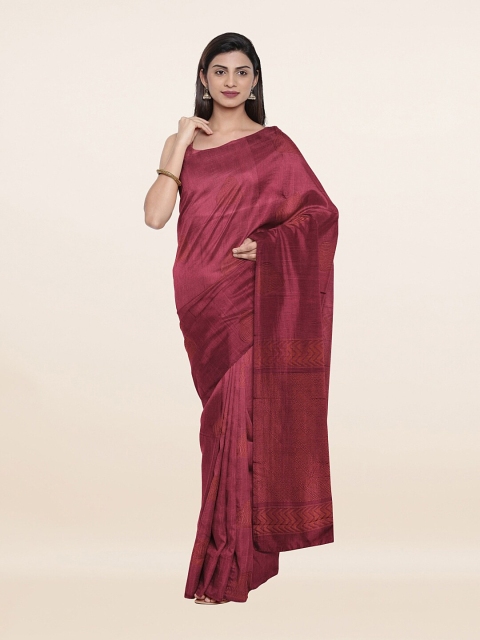 

Pothys Pink & Gold-Toned Floral Zari Pure Silk Saree