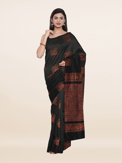 

Pothys Black & Copper-Toned Woven Design Zari Pure Silk Saree