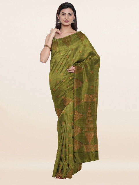 

Pothys Green & Copper-Toned Woven Design Pure Silk Saree