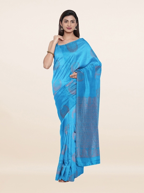 

Pothys Blue & Copper-Toned Woven Design Zari Pure Silk Saree
