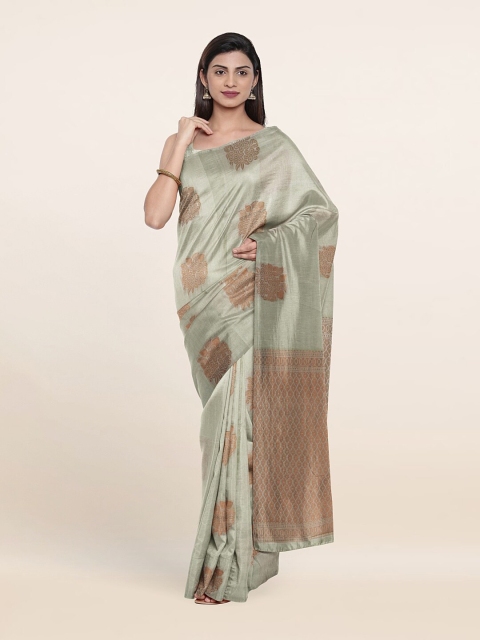 

Pothys Green & Copper-Toned Floral Zari Pure Silk Saree