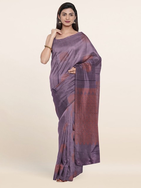 

Pothys Lavender & Rust Floral Woven Design Zari Pure Silk Saree