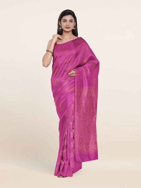 

Pothys Pink & Gold-Toned Floral Zari Pure Silk Saree