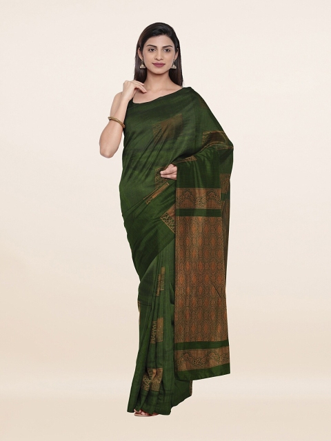 

Pothys Green & Gold-Toned Floral Zari Pure Silk Saree