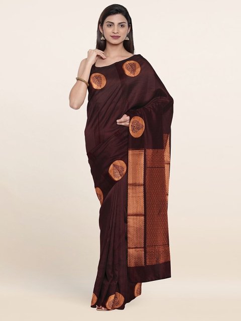 

Pothys Maroon & Gold-Toned Floral Woven Design Zari Pure Silk Saree