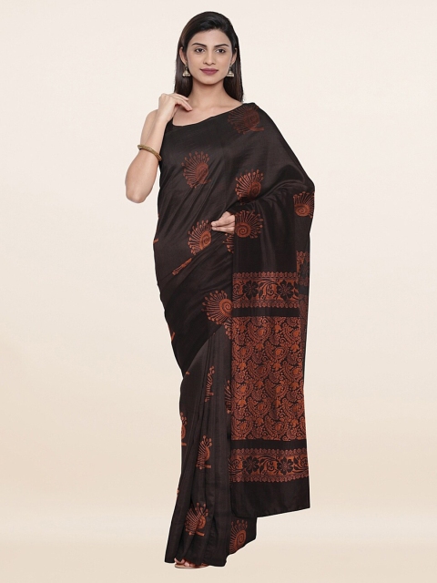 

Pothys Brown & Gold-Toned Woven Design Zari Pure Silk Saree