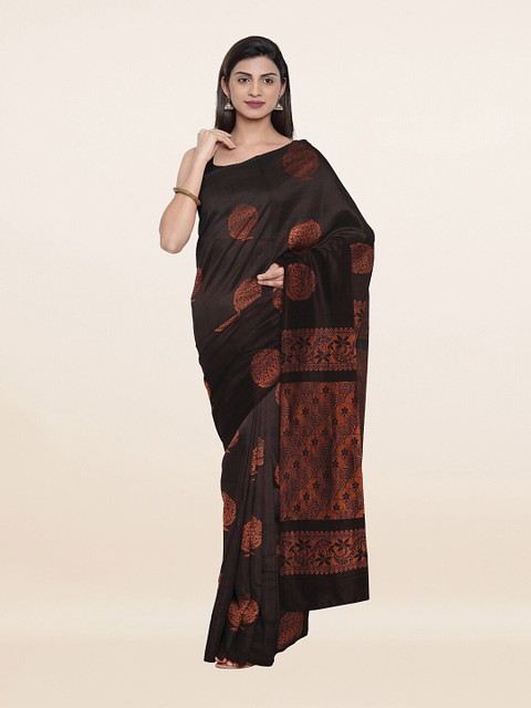 

Pothys Brown & Golden Floral Zari Pure Silk Saree