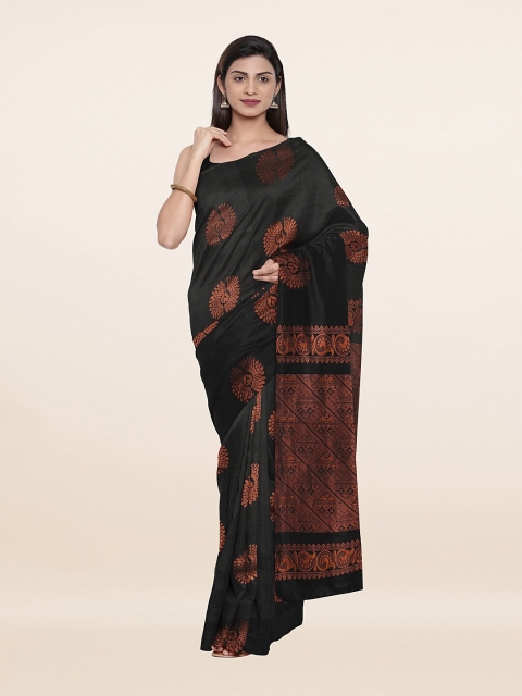 

Pothys Black & Copper-Toned Woven Design Pure Silk Saree