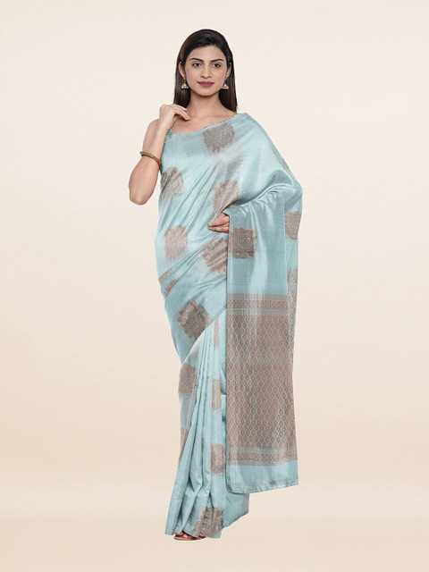 

Pothys Blue & Copper-Toned Floral Zari Pure Silk Saree
