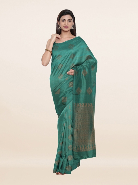 

Pothys Green & Gold-Toned Floral Zari Pure Silk Saree