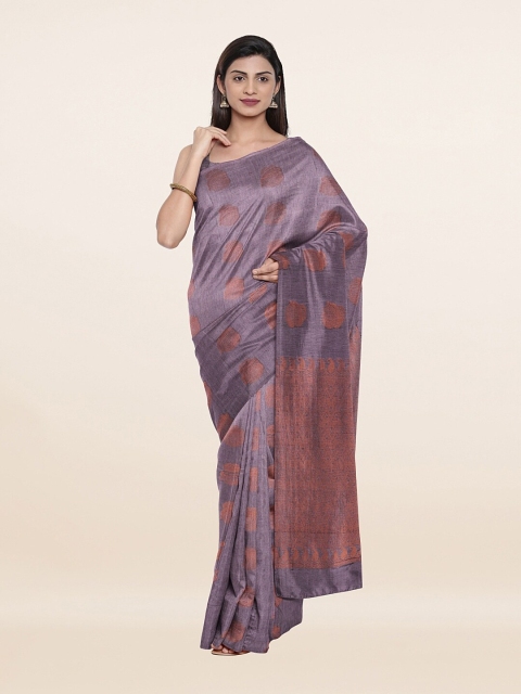 

Pothys Lavender & Gold-Toned Woven Design Zari Pure Silk Saree