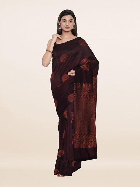 

Pothys Burgundy & Copper-Toned Ethnic Motifs Zari Pure Silk Saree