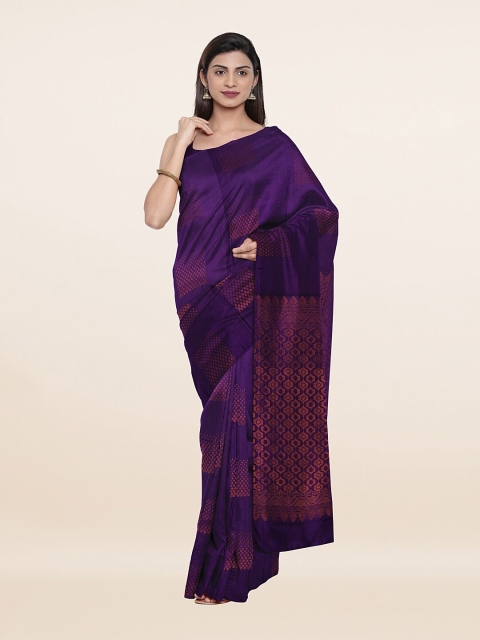 

Pothys Violet & Gold-Toned Floral Zari Pure Silk Saree