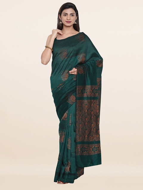 

Pothys Green & Gold-Toned Floral Zari Pure Silk Saree