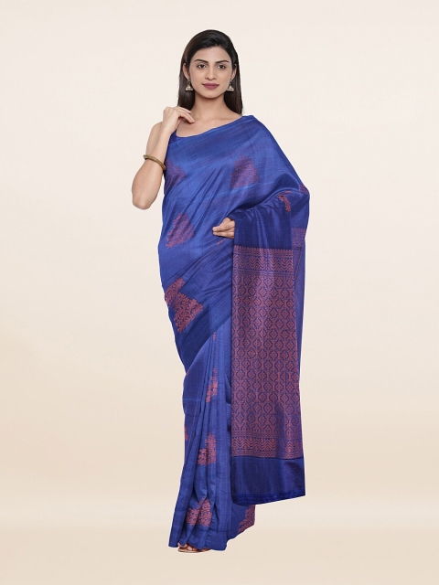 

Pothys Blue & Gold-Toned Ethnic Motifs Zari Pure Silk Saree