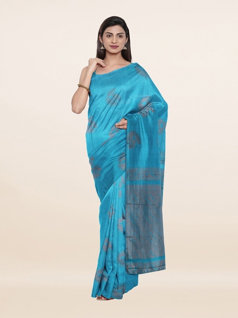 

Pothys Blue & Silver-Toned Pure Silk Saree