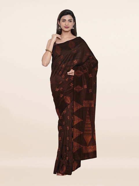 

Pothys Brown & Copper-Toned Woven Design Zari Pure Silk Saree