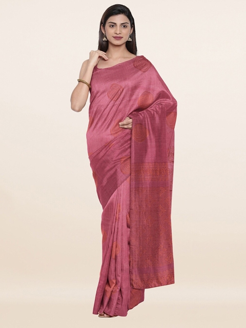 

Pothys Pink & Gold-Toned Floral Zari Pure Silk Saree