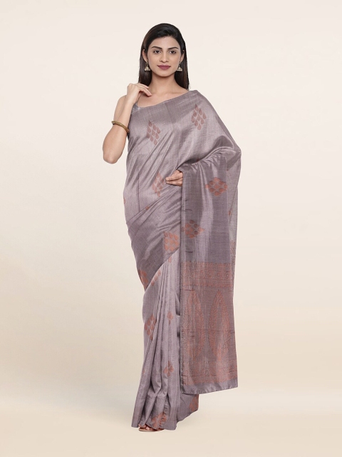 

Pothys Lavender & Gold-Toned Floral Zari Pure Silk Saree