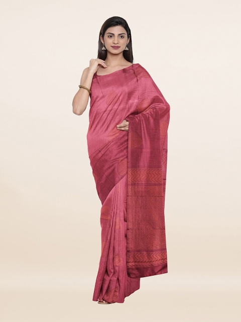 

Pothys Pink & Copper-Toned Woven Design Zari Pure Silk Saree
