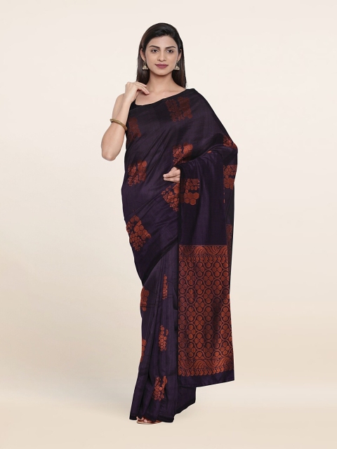 

Pothys Purple & Copper-Toned Woven Design Pure Silk Saree