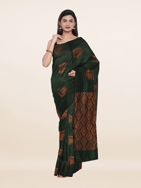 

Pothys Green & Copper-Toned Woven Design Zari Pure Silk Saree