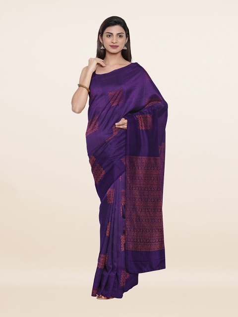 

Pothys Violet & Copper-Toned Floral Zari Pure Silk Saree