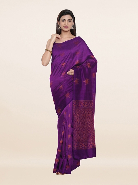 

Pothys Violet & Copper-Toned Woven Design Pure Silk Saree
