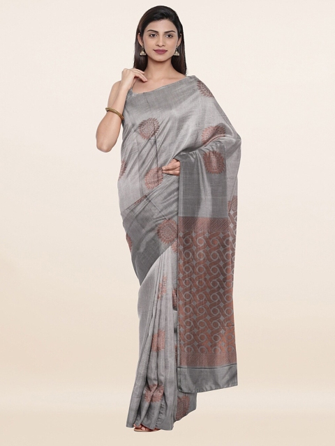 

Pothys Silver-Toned & Copper-Toned Woven Design Zari Pure Silk Saree