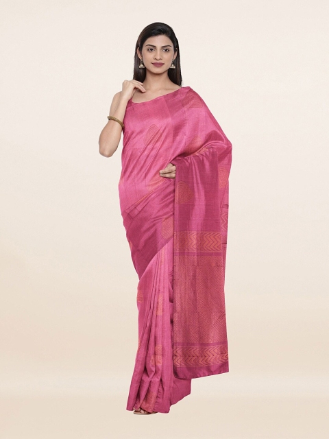 

Pothys Pink & Copper-Toned Floral Zari Pure Silk Saree