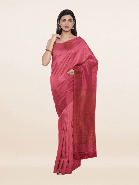 

Pothys Pink & Gold-Toned Woven Design Zari Pure Silk Saree