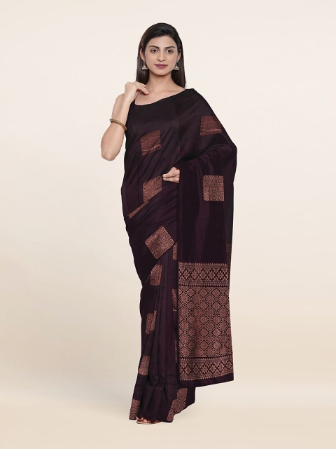 

Pothys Coffee Brown & Copper-Toned Woven Design Zari Pure Silk Saree