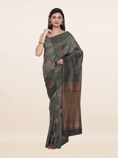 

Pothys Grey & Copper-Toned Woven Design Zari Pure Silk Saree