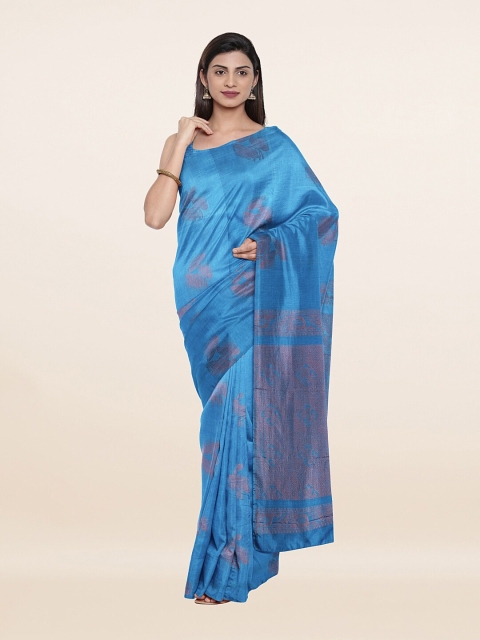 

Pothys Blue & Gold-Toned Ethnic Motifs Pure Silk Saree