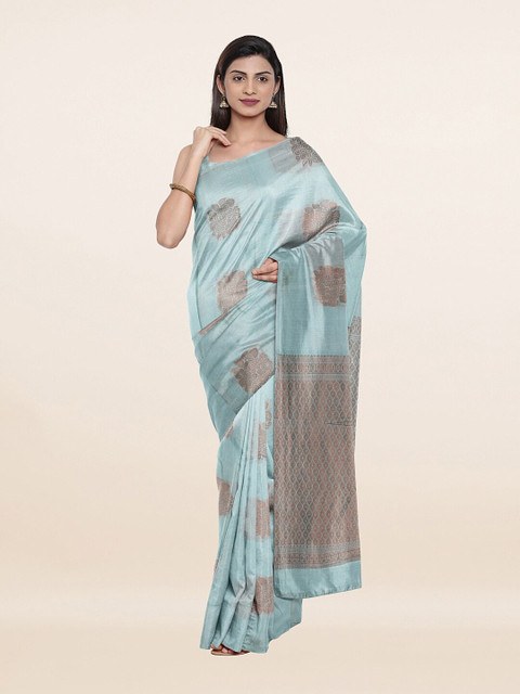 

Pothys Blue & Copper-Toned Pure Silk Saree
