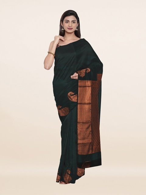 

Pothys Green & Copper-Toned Floral Zari Pure Silk Saree