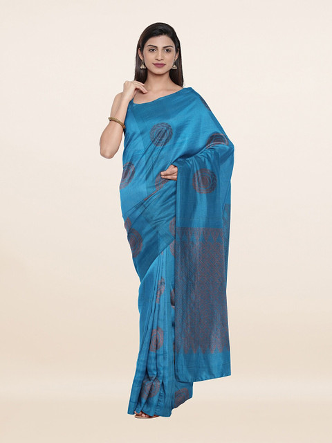 

Pothys Blue & Copper-Toned Woven Design Pure Silk Saree