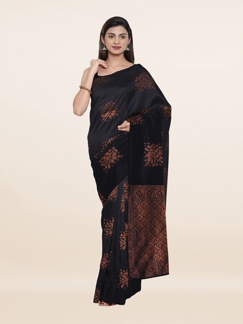 

Pothys Blue & Copper-Toned Floral Pure Silk Saree