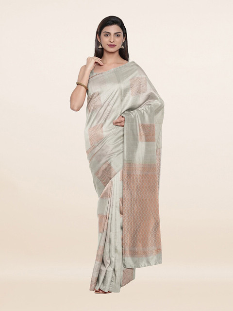 

Pothys Cream-Coloured & Copper-Toned Woven Design Zari Pure Silk Saree